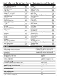 Metro Toronto Convention Centre – Business Centre Price List Items 2-Way Telephone Duplex Jack ($)