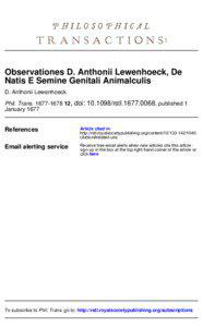 Observationes D. Anthonii Lewenhoeck, De Natis E Semine Genitali Animalculis D. Anthonii Lewenhoeck