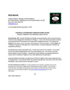 PRESS RELEASE Lindsay Linkletter, Manager of Public Relations 101 Watts Avenue, Charlottetown, Prince Edward Island, C1E 2B7 Direct line: ([removed]removed] For Immediate Release September 8, 2008