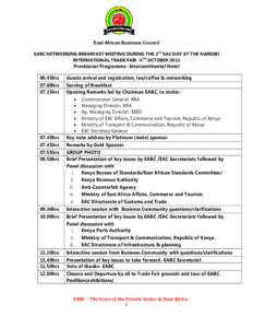 Microsoft Word - Proposed Programme_ EABC Networking Breakfast Meeting_ 2nd EAC Day, 4th October 2013, Nairobi Kenya