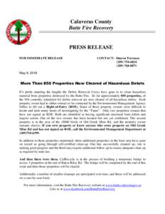 Calaveras County Butte Fire Recovery PRESS RELEASE FOR IMMEDIATE RELEASE