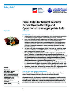 Policy Brief  Fiscal Rules for Natural Resource Funds: How to Develop and Operationalize an Appropriate Rule Andrew Bauer