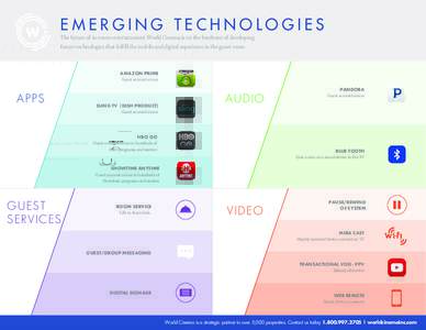 EMERGING TECHNOLOGIES The future of in-room entertainment. World Cinema is on the forefront of developing future technologies that fulfill the mobile and digital experience in the guest room. AMAZON PRIME Guest account a