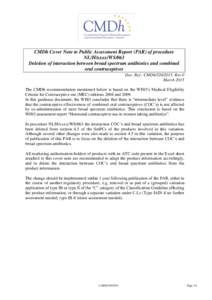 CMDh Cover Note to Public Assessment Report (PAR) of procedure NL/H/xxxx/WS/063 Deletion of interaction between broad spectrum antibiotics and combined oral contraceptives Doc. Ref.: CMDh, Rev.0 March 2015