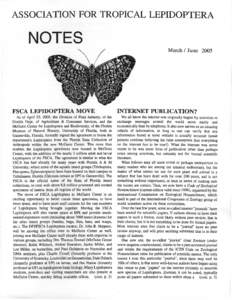 ASSOCIATION FOR TROPICAL LEPIDOPTERA  NOTES March / JuneFSCA LEPIDOPTERA MOVE