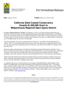 Date: February 20, 2013  Contact: Shelly Lewis, California State Coastal Conservancy Awards $1,000,000 Grant to