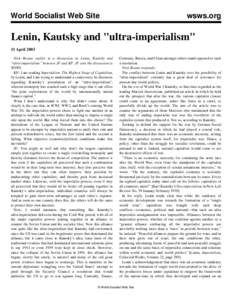 World Socialist Web Site  wsws.org Lenin, Kautsky and 