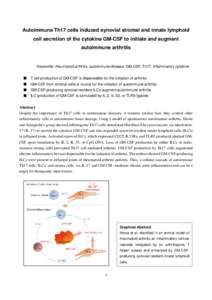 Autoimmune Th17 cells induced synovial stromal and innate lymphoid cell secretion of the cytokine GM-CSF to initiate and augment autoimmune arthritis Keywords: rheumatoid arthritis, autoimmune disease, GM-CSF, Th17, infl