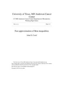 University of Texas, MD Anderson Cancer Center UT MD Anderson Cancer Center Department of Biostatistics Working Paper Series Year 