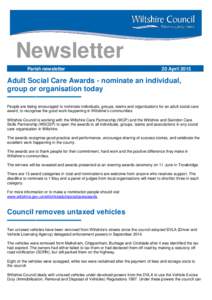 Newsletter Parish newsletter 20 AprilAdult Social Care Awards - nominate an individual,