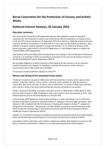 Berne Convention National Interest Analysis  Berne Convention for the Protection of Literary and Artistic Works National Interest Analysis, 25 January 2016 Executive summary