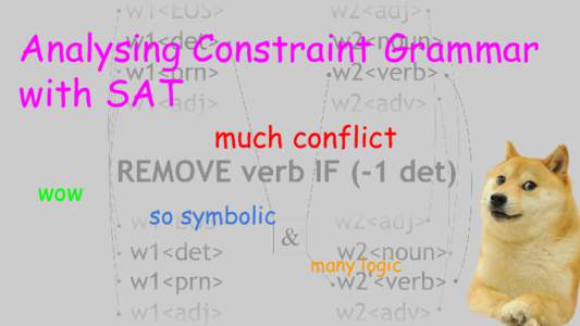 Analysing Constraint Grammar with SAT much conflict wow  so symbolic