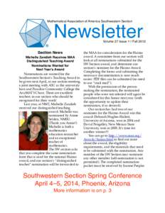 Mathematical Association of America Southwestern Section  Newsletter Volume 27 Issue 1 | Fall 2013
