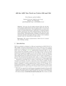 All the AES You Need on Cortex-M3 and M4 Peter Schwabe and Ko Stoffelen Radboud University, Digital Security Group, Nijmegen, The Netherlands , 