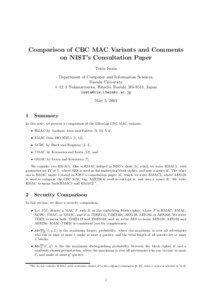 Comparison of CBC MAC Variants and Comments on NIST’s Consultation Paper Tetsu Iwata