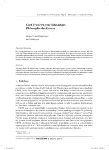 Carl Friedrich von Weizsäcker: Physik – Philosophie – Friedensforschung  Carl Friedrich von Weizsäckers Philosophie des Geistes 	Holger Lyre (Magdeburg)