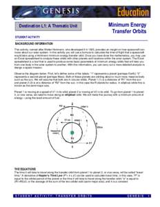 Destination L1: A Thematic Unit  Minimum Energy Transfer Orbits  STUDENT ACTIVITY