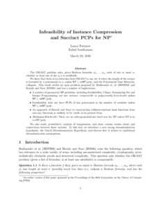 Infeasibility of Instance Compression and Succinct PCPs for NP∗ Lance Fortnow Rahul Santhanam March 19, 2010