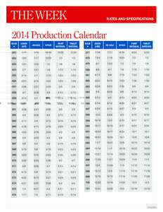 RATES AND SPECIFICATIONSProduction Calendar ISSUE #