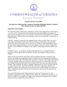 Microsoft Word - ED 1 Directing The Virginia Racing Commission Regarding Regulations Related To Historic Horse Racing Pursuant