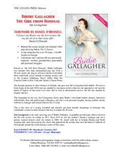 THE COLLINS PRESS: Release  Bridie Gallagher The Girl from Donegal Jim Livingstone FOREWORD BY DANIEL O’DONNELL