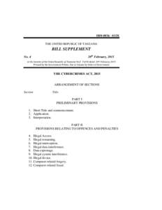 ISSN[removed]035X THE UNITED REPUBLIC OF TANZANIA BILL SUPPLEMENT 20th February, 2015