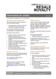 Information for artists  June 2015 This information is for guidance only. It is not legal advice.