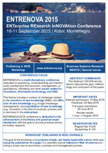 ENTRENOVA 2015 ENTerprise REsearch InNOVAtion ConferenceSeptember 2015 | Kotor, Montenegro Publishing in WOS Workshop