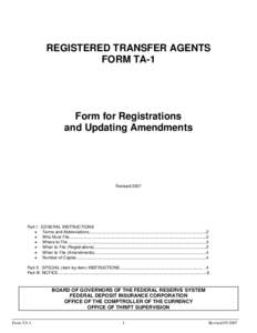 REGISTERED TRANSFER AGENTS FORM TA-1 Form for Registrations and Updating Amendments