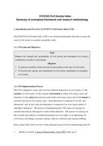CIVICUS Civil Society Index Summary of conceptual framework and research methodology