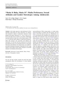Sex Roles:844–859 DOIs11199ORIGINAL ARTICLE  “Shake It Baby, Shake It”: Media Preferences, Sexual