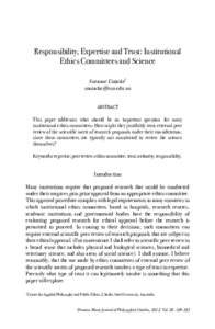 Responsibility, Expertise and Trust: Institutional Ethics Committees and Science