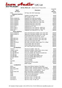 Classic Valve Amplifiers  (UK) Ltd st  RETAIL PRICE LIST - Effective from 01 March 2015