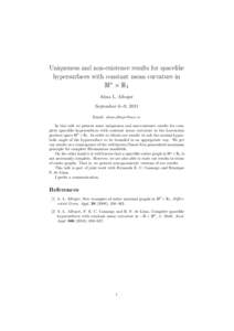 Uniqueness and non-existence results for spacelike hypersurfaces with constant mean curvature in Hn × R1 Alma L. Albujer September 6∼9, 2011 Email: 
