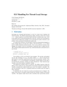 ELF Handling For Thread-Local Storage Ulrich Drepper, Red Hat Inc. [removed] Version 0.20 December 21, 2005