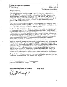 China Lake Museum Foundation Policy Manual CLMFWhistleblower Protection