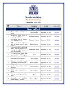 Vikram Sarabhai Library IIMA Weekly News Digest (September 15-21, 2014) SR. NO.