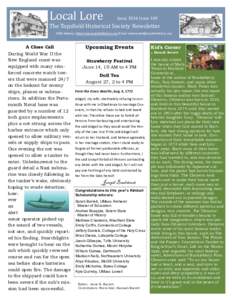 Local Lore  June, 2014 Issue 109 The Topsfield Historical Society Newsletter WEB Address (http://www.topsfieldhistory.org) Email: 
