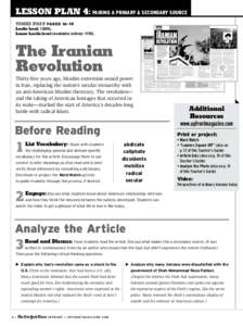 Lesson Plan 4: Pairing a primary & secondary source Times past pages[removed]Lexile level: 1385L Lower Lexile level (available online): 1115L  The Iranian