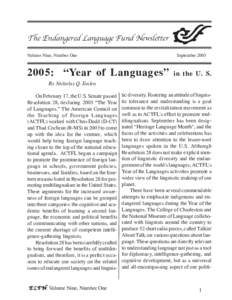 The Endangered Language Fund Newsletter Volume Nine, Number One September[removed]: “Year of Languages”
