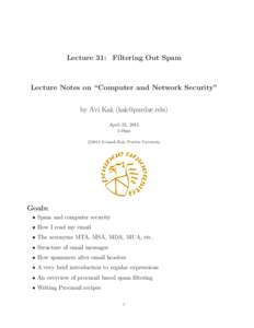 Lecture 31: Filtering Out Spam  Lecture Notes on “Computer and Network Security” by Avi Kak () April 25, 2015 5:49pm
