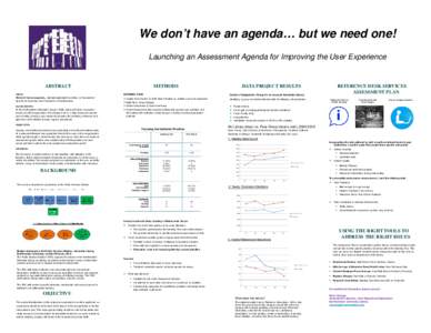 We don’t have an agenda… but we need one! Launching an Assessment Agenda for Improving the User Experience ABSTRACT TITLE: We don’t have an agenda.... but we need one! Launching an Assessment