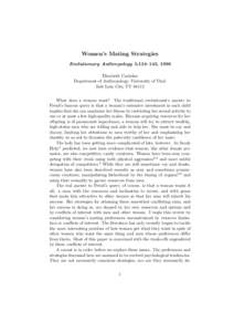Women’s Mating Strategies Evolutionary Anthropology 5:134–143, 1996 Elizabeth Cashdan