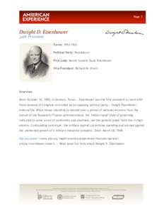 Page 1  Dwight D. Eisenhower 34th President  Terms: [removed]