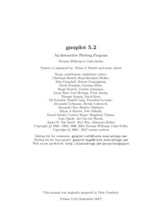 gnuplot 5.2 An Interactive Plotting Program Thomas Williams & Colin Kelley Version 5.2 organized by: Ethan A Merritt and many others Major contributors (alphabetic order): Christoph Bersch, Hans-Bernhard Br¨oker,