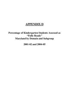 APPENDIX D Percentage of Kindergarten Students Assessed as “Fully Ready” Maryland by Domain and Subgroup[removed]and[removed]