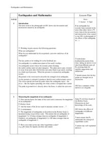 Earthquakes and Mathematics  Earthquakes and Mathematics Lesson Plan Notes