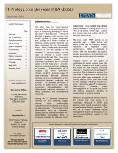 IT Professional Services M&A Update September 2003 Differentiation………. Inside This Issue Page