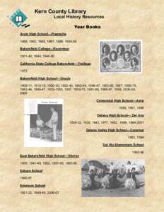 Kern County Library Local History Resources Year Books Arvin High School—Praeterita 1958, 1962, 1965, 1987, 1989, [removed]Bakersfield College—Raconteur