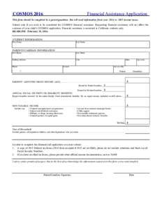 COSMOS 2016  	
   Financial Assistance Application